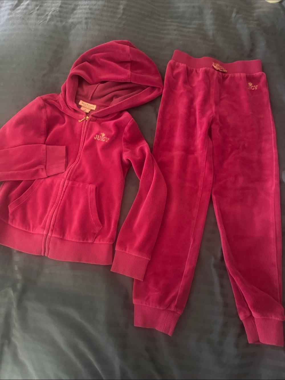 Juicy Couture Girls burgundy Velour Hoodie & Joggers Set